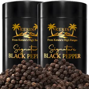 Kerin Premium Black Pepper (Kali Mirch) | Special Extra Bold 5.25mm+ TGSEB | Intense Aroma | Authentic Kerala Malabar Peppercorns (Pack of 2 x 100g)